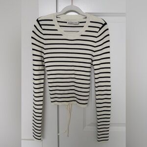 Abercrombie & Fitch Black and Cream Striped Long Sleeve Top